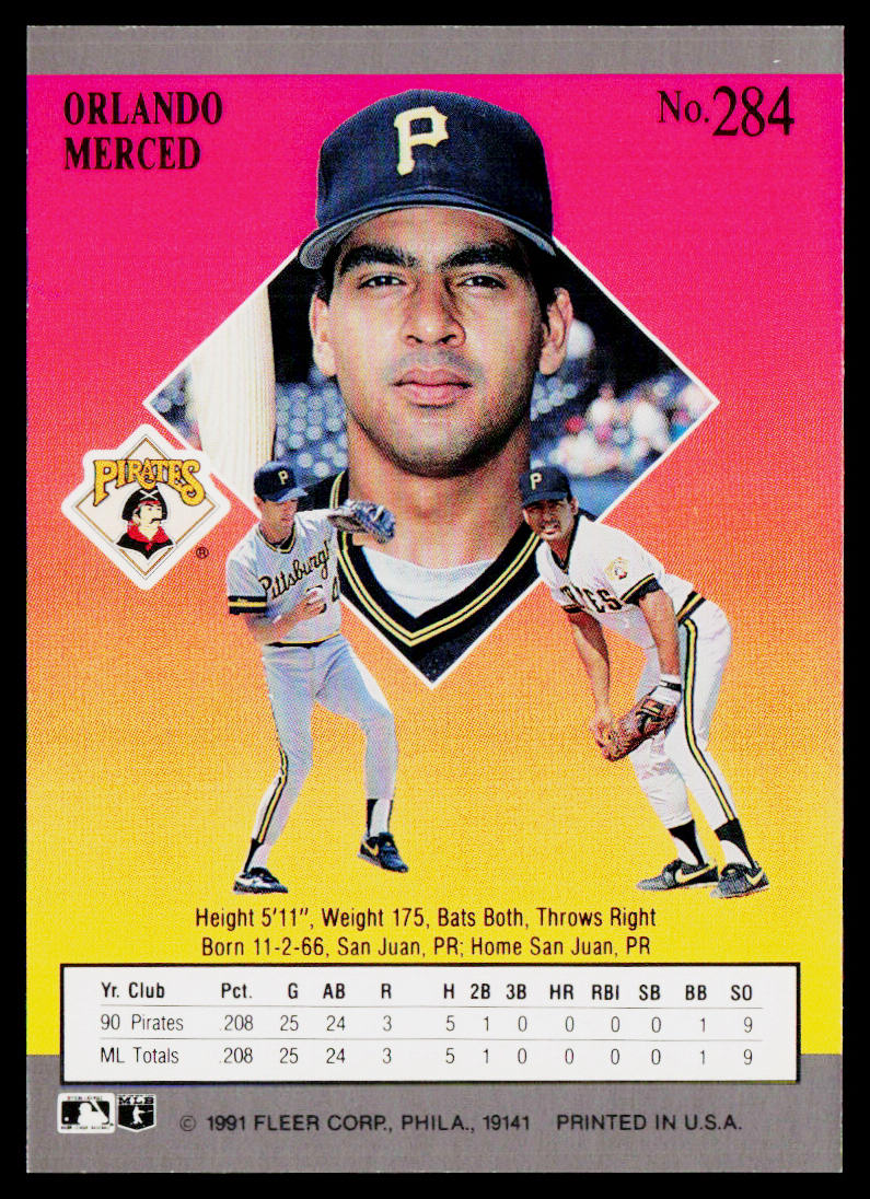 Orlando Merced 1991 Ultra #284 RC Pittsburgh Pirates