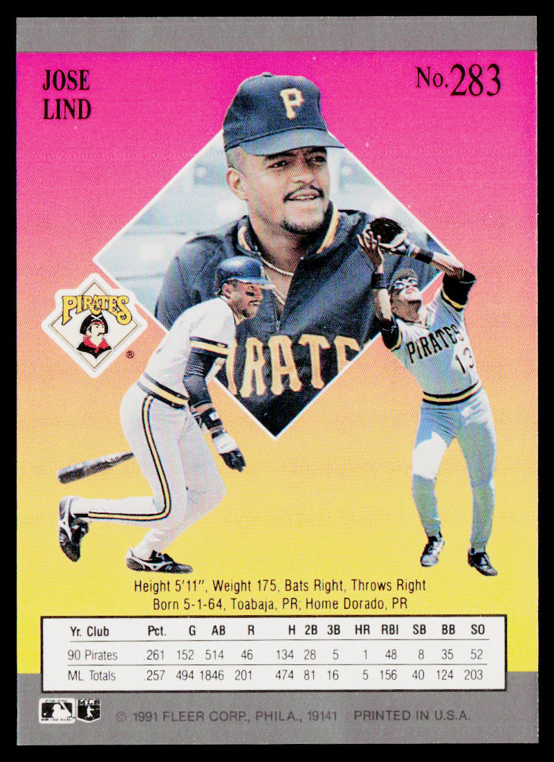 Jose Lind 1991 Ultra #283 Pittsburgh Pirates