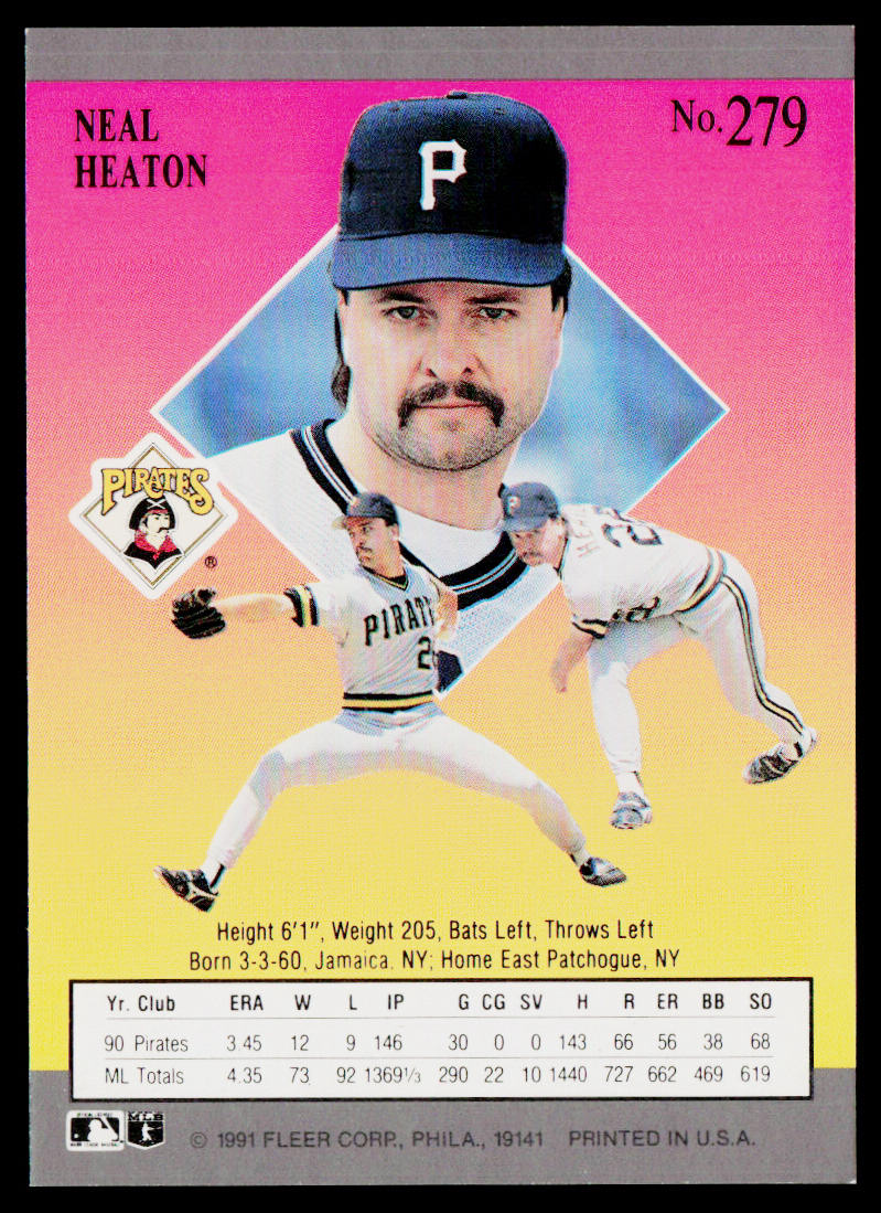 Neal Heaton 1991 Ultra #279 Pittsburgh Pirates