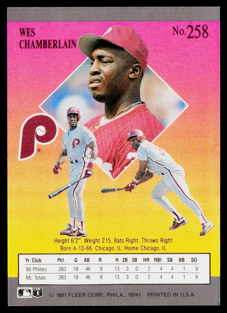 Wes Chamberlain 1991 Ultra #258 RC Philadelphia Phillies