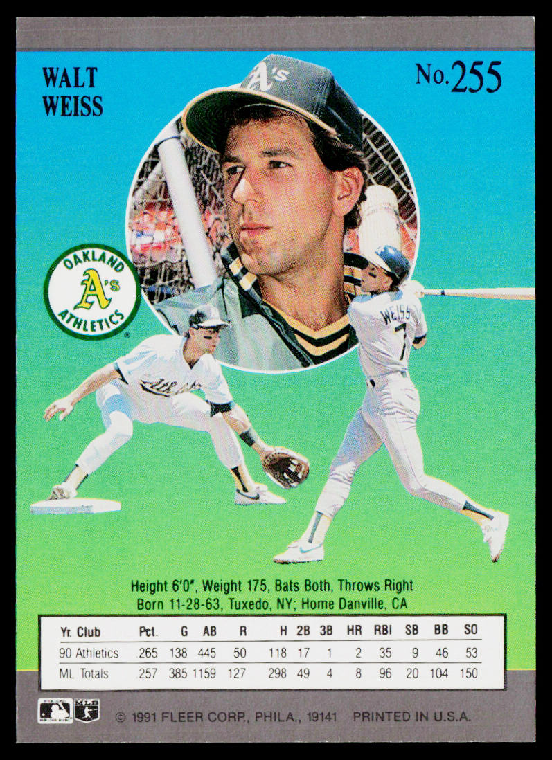 Walt Weiss 1991 Ultra #255 Oakland Athletics