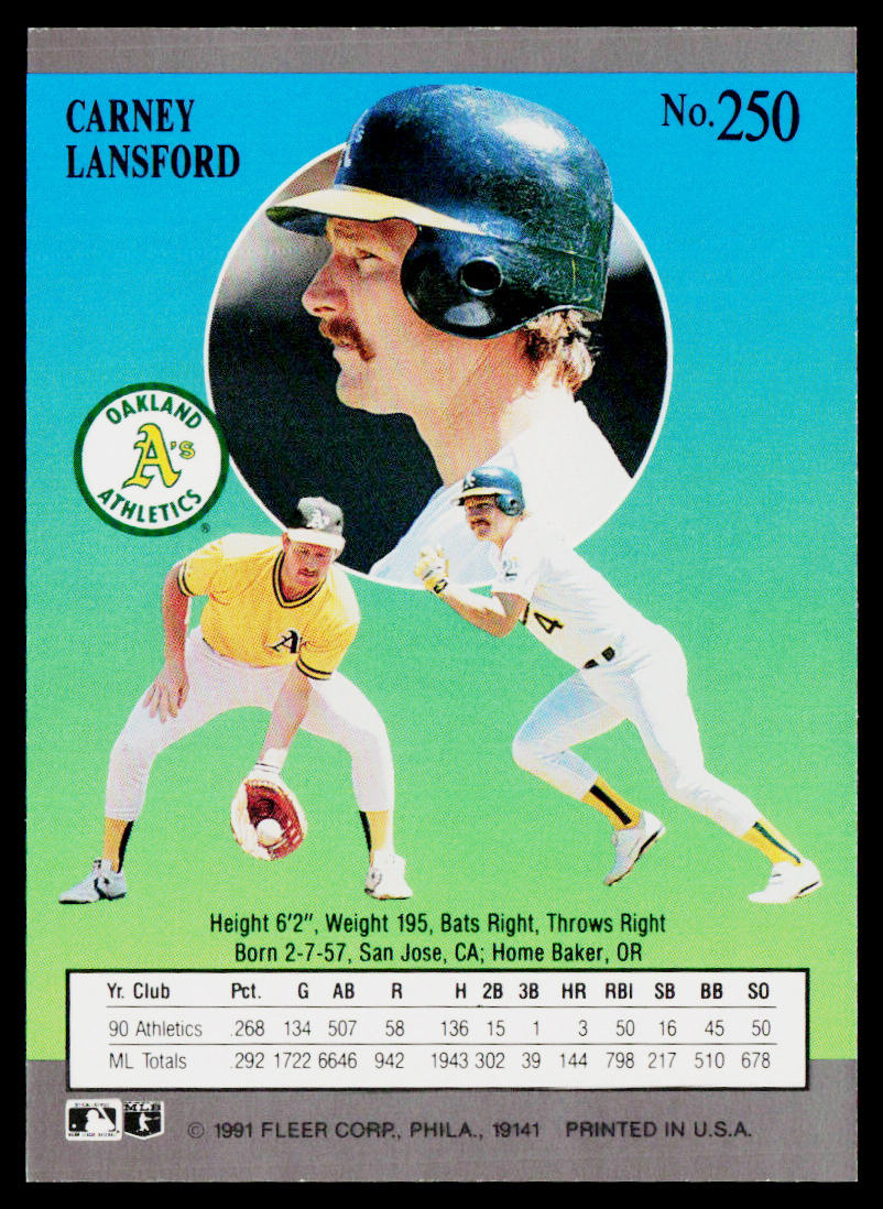 Carney Lansford 1991 Ultra #250 Oakland Athletics