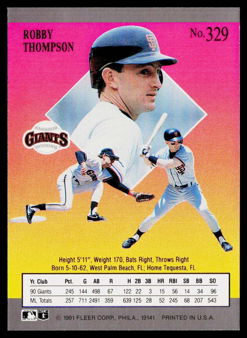 Robby Thompson 1991 Ultra #329 San Francisco Giants