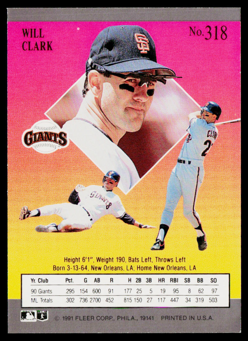 Will Clark 1991 Ultra #318 San Francisco Giants