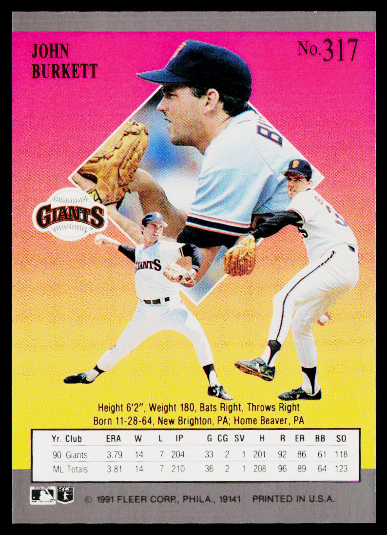 John Burkett 1991 Ultra #317 San Francisco Giants