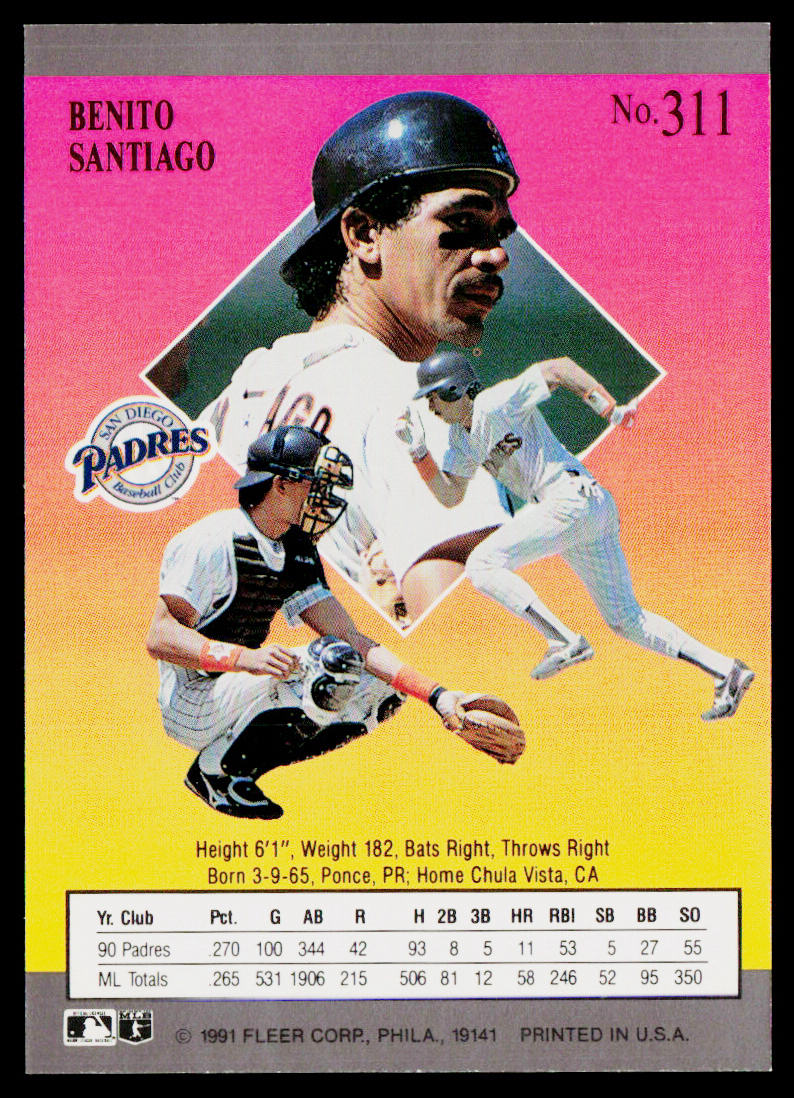 Benito Santiago 1991 Ultra #311 San Diego Padres
