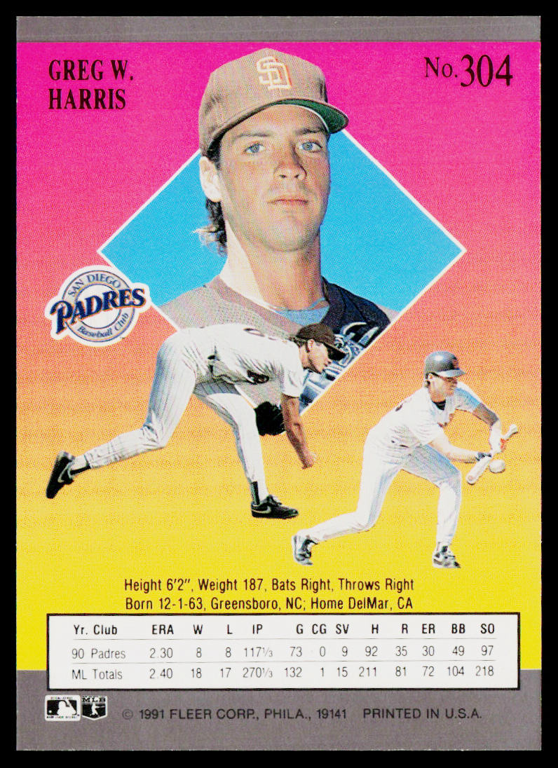Greg W. Harris 1991 Ultra #304 San Diego Padres