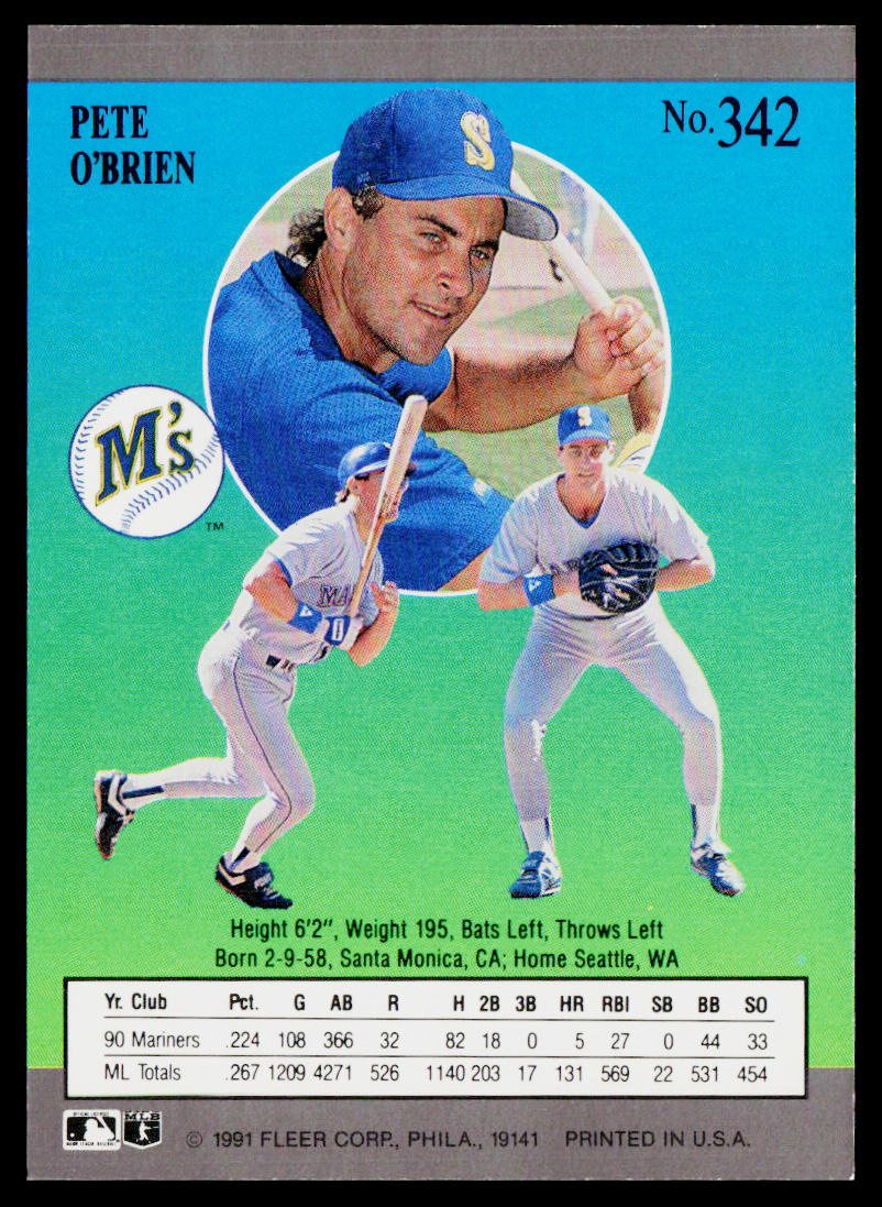 Pete O'Brien 1991 Ultra #342 Seattle Mariners