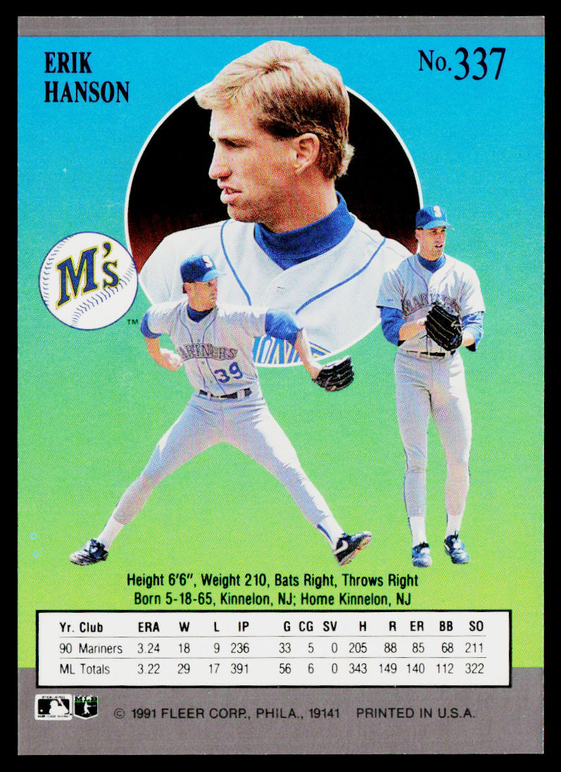 Erik Hanson 1991 Ultra #337 Seattle Mariners