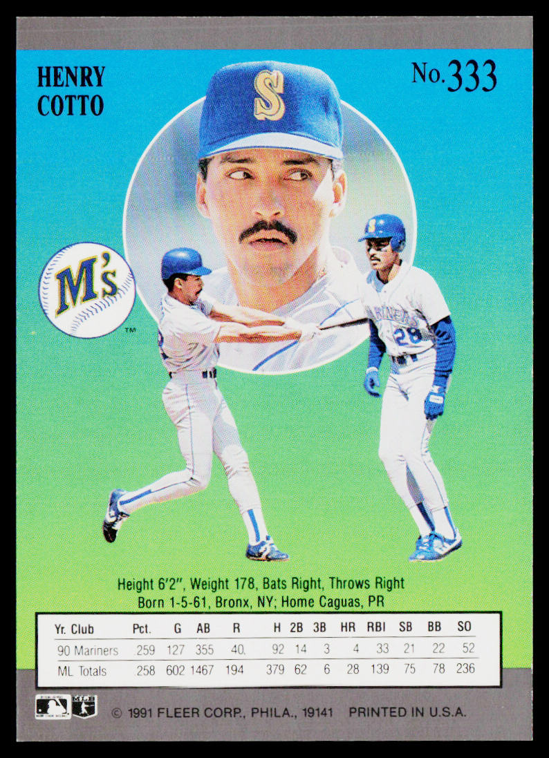 Henry Cotto 1991 Ultra #333 Seattle Mariners