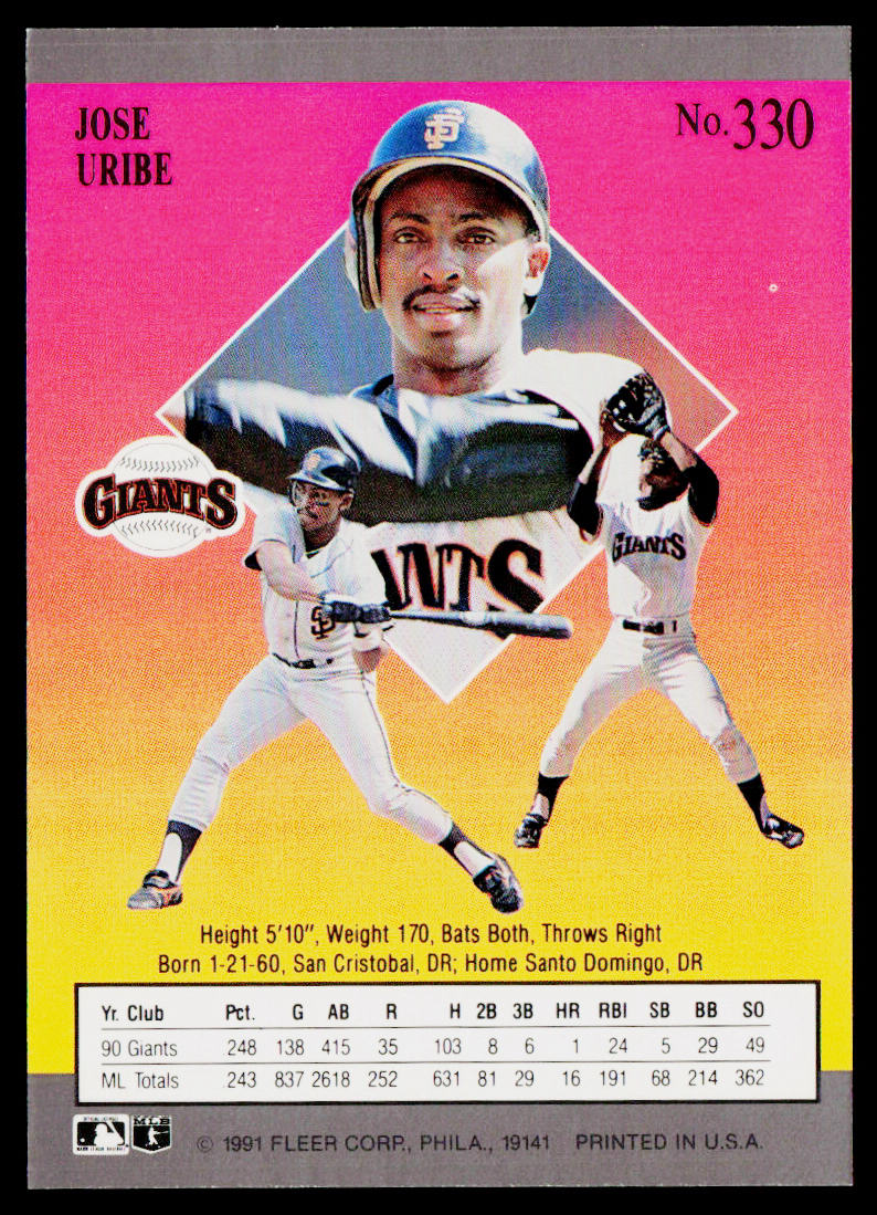 Jose Uribe 1991 Ultra #330 San Francisco Giants