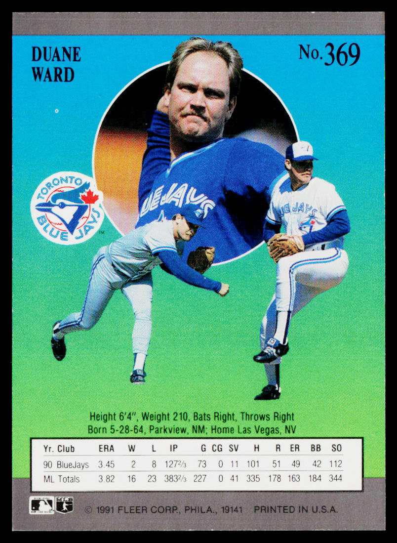 Duane Ward 1991 Ultra #369 Toronto Blue Jays