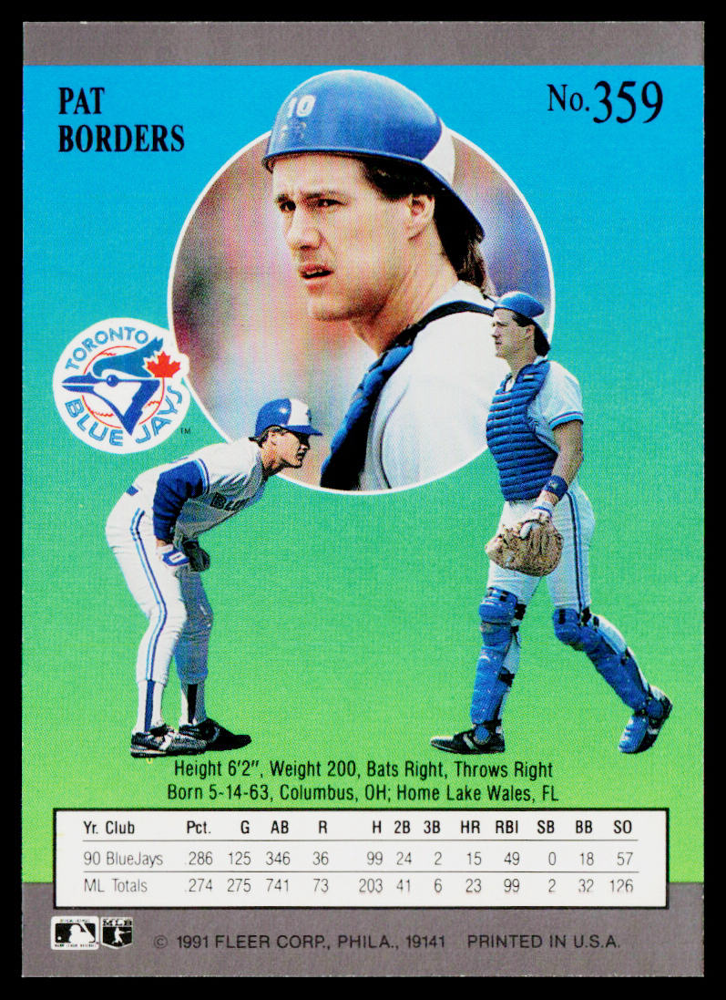 Pat Borders 1991 Ultra #359 Toronto Blue Jays