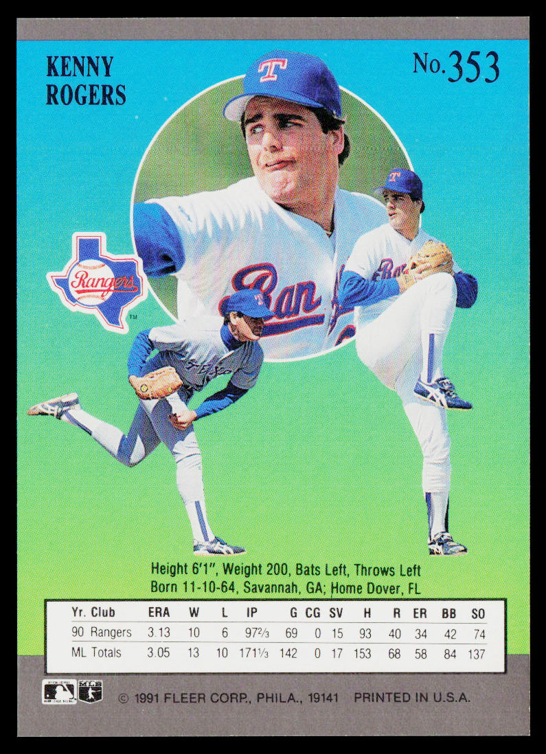Kenny Rogers 1991 Ultra #353 Texas Rangers