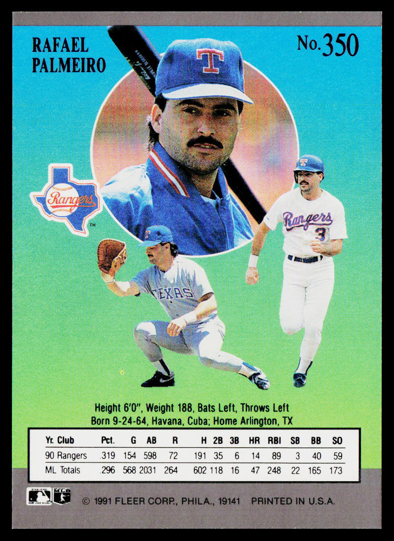 Rafael Palmeiro 1991 Ultra #350 Texas Rangers