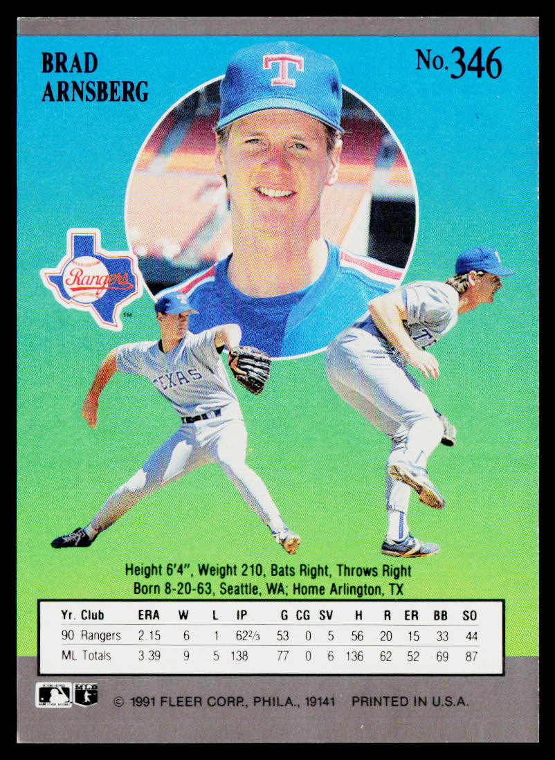 Brad Arnsberg 1991 Ultra #346 Texas Rangers