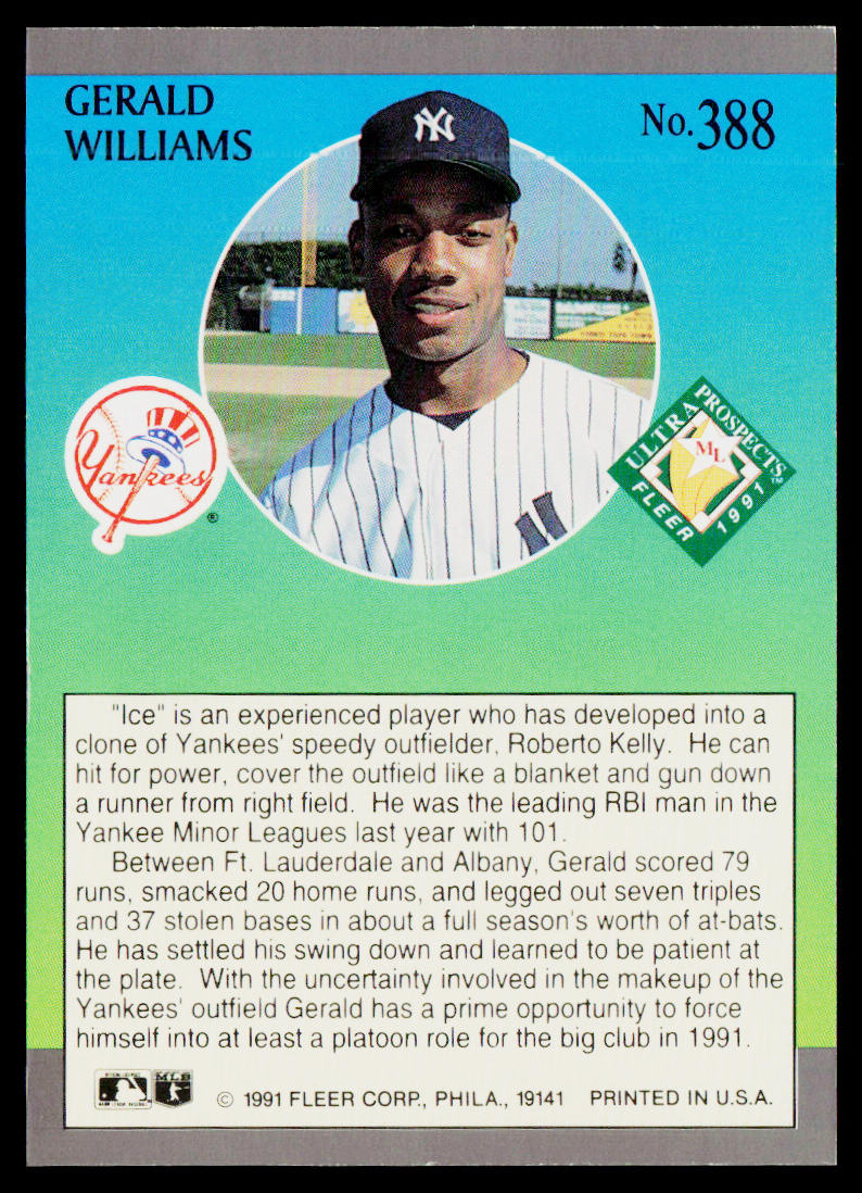 Gerald Williams 1991 Ultra #388 RC New York Yankees