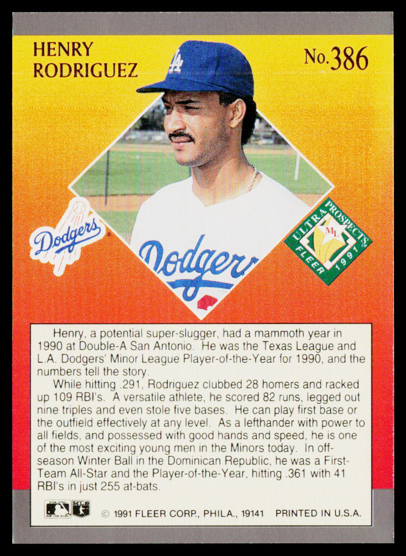 Henry Rodriguez 1991 Ultra #386 RC Los Angeles Dodgers