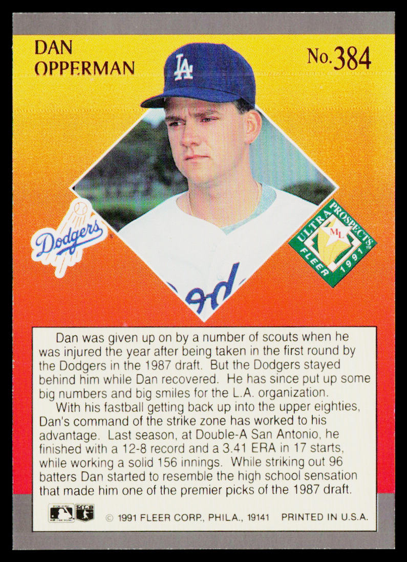 Dan Opperman 1991 Ultra #384 RC Los Angeles Dodgers
