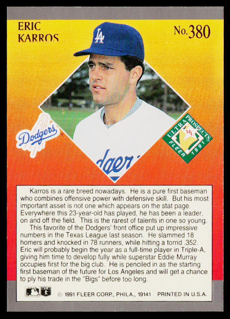 Eric Karros 1991 Ultra #380 RC Los Angeles Dodgers