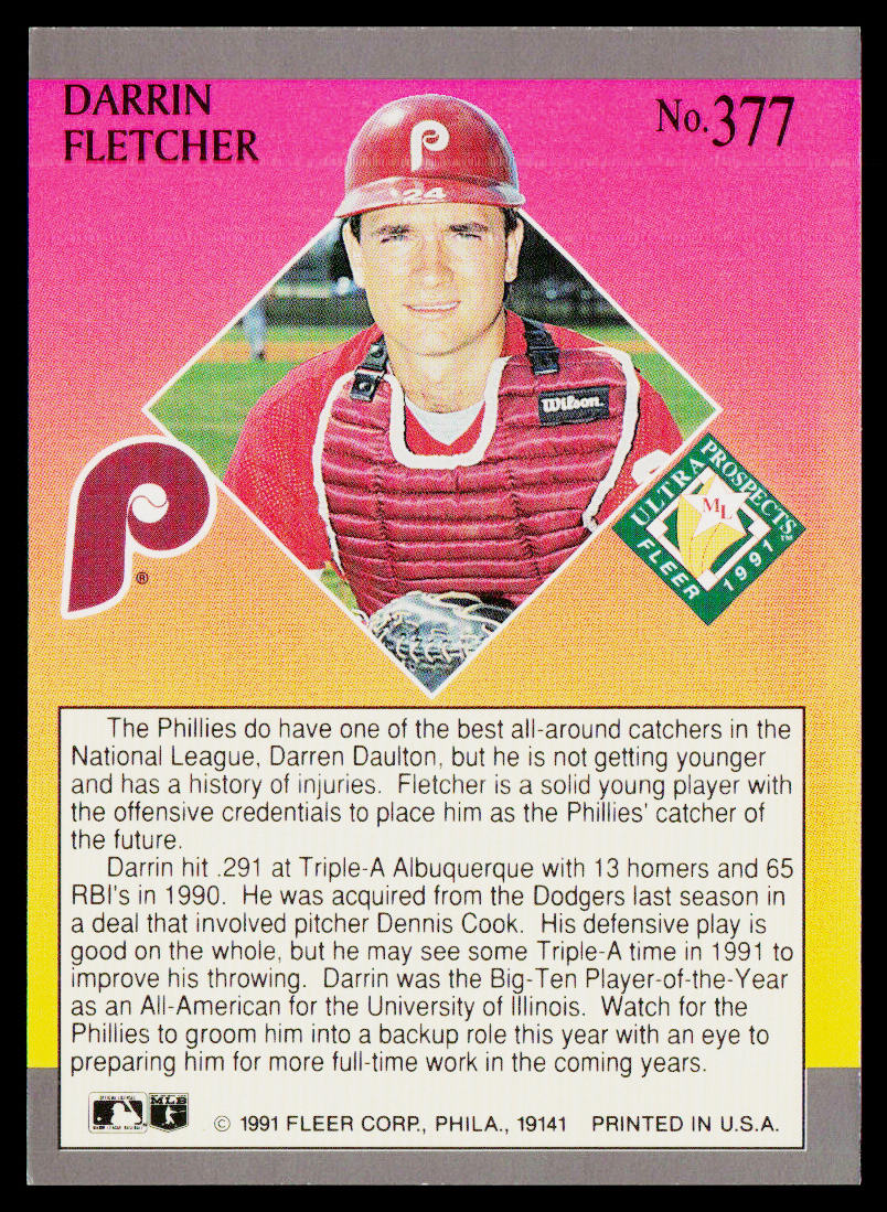 Darrin Fletcher 1991 Ultra #377 Philadelphia Phillies