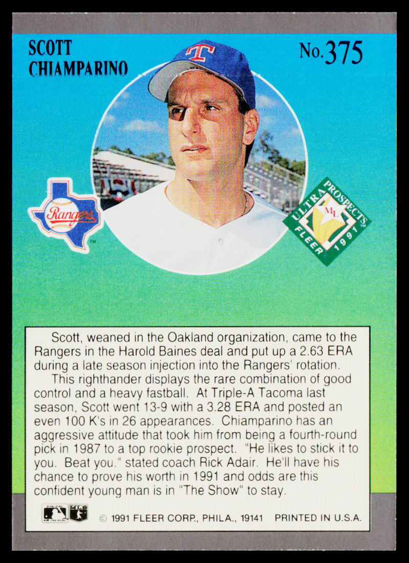 Scott Chiamparino 1991 Ultra #375 Texas Rangers