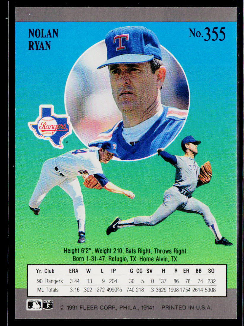 Nolan Ryan 1991 Ultra #355 Texas Rangers