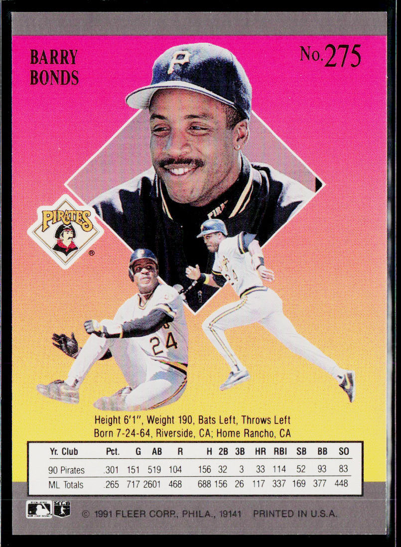 Barry Bonds 1991 Ultra #275 Pittsburgh Pirates