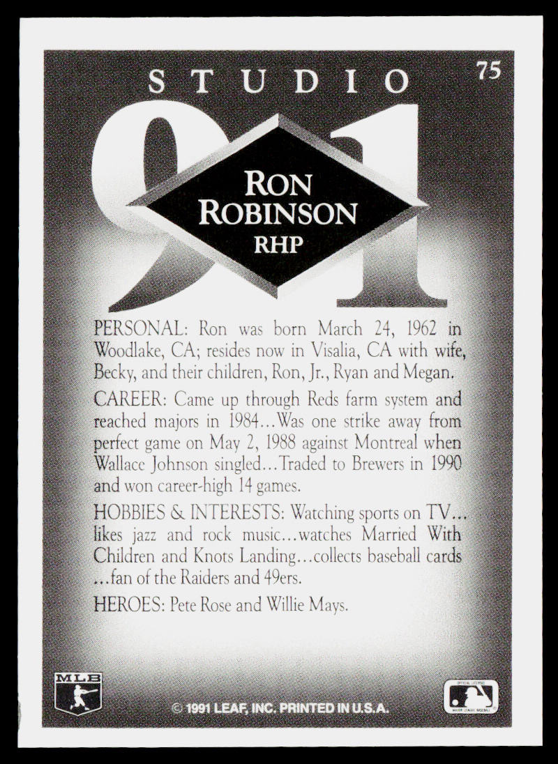 Ron Robinson 1991 Studio #75 Milwaukee Brewers
