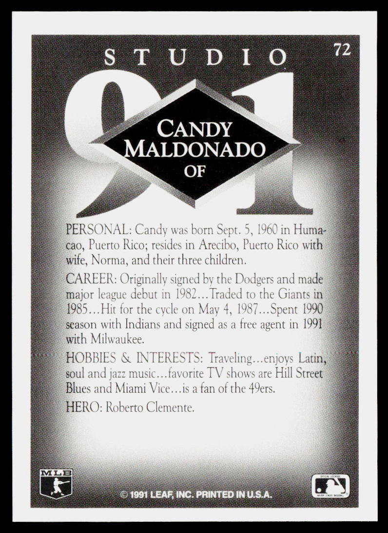 Candy Maldonado 1991 Studio #72 Milwaukee Brewers