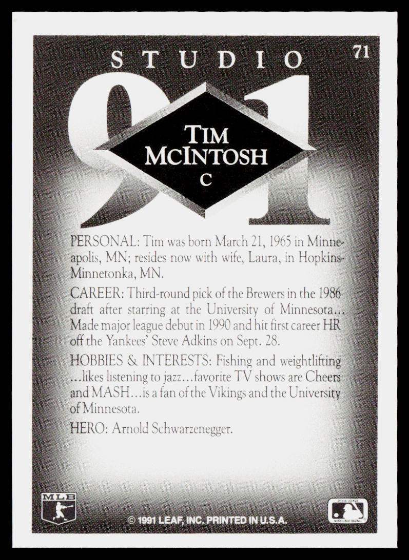 Tim McIntosh 1991 Studio #71 Milwaukee Brewers