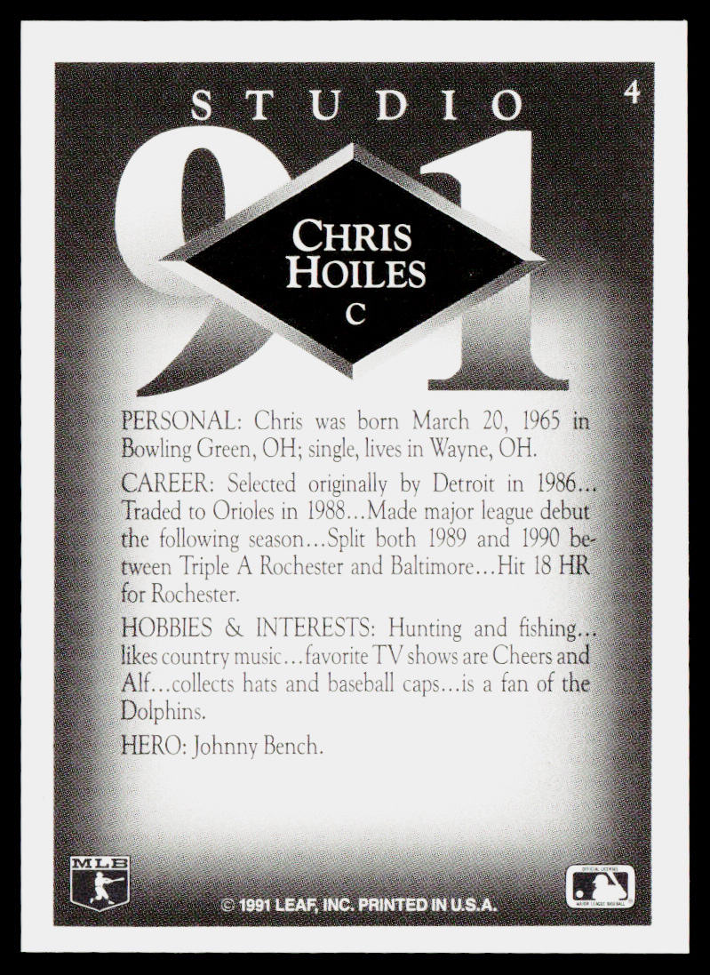 Chris Hoiles 1991 Studio #4 Baltimore Orioles