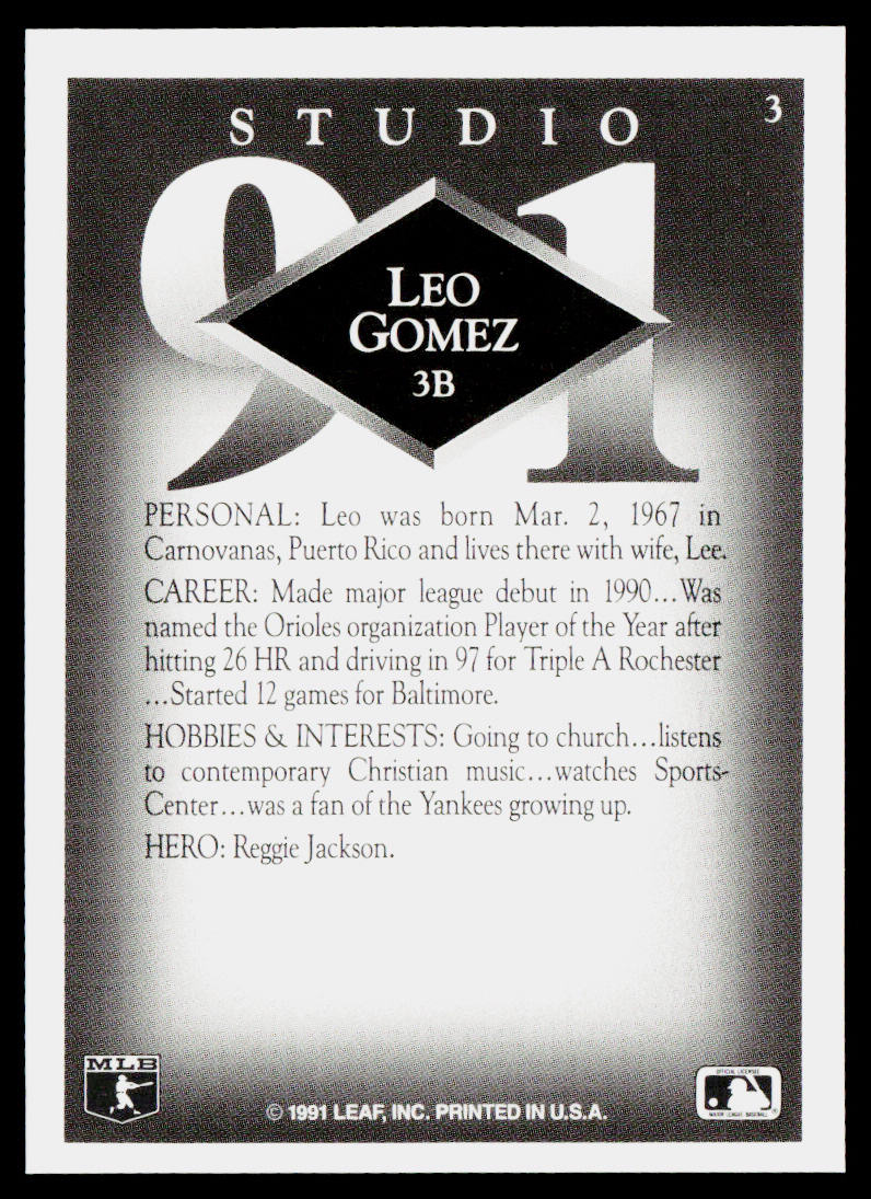 Leo Gomez 1991 Studio #3 Baltimore Orioles
