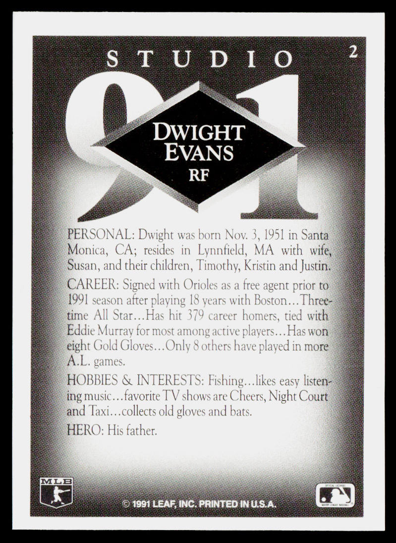 Dwight Evans 1991 Studio #2 Baltimore Orioles