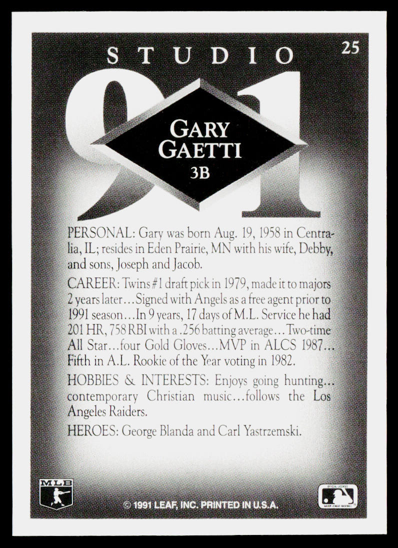 Gary Gaetti 1991 Studio #25 California Angels