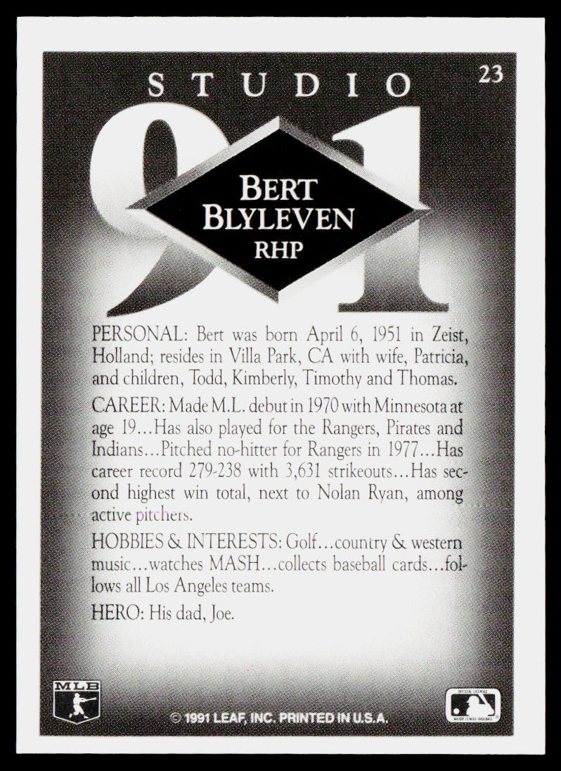 Bert Blyleven 1991 Studio #23 California Angels