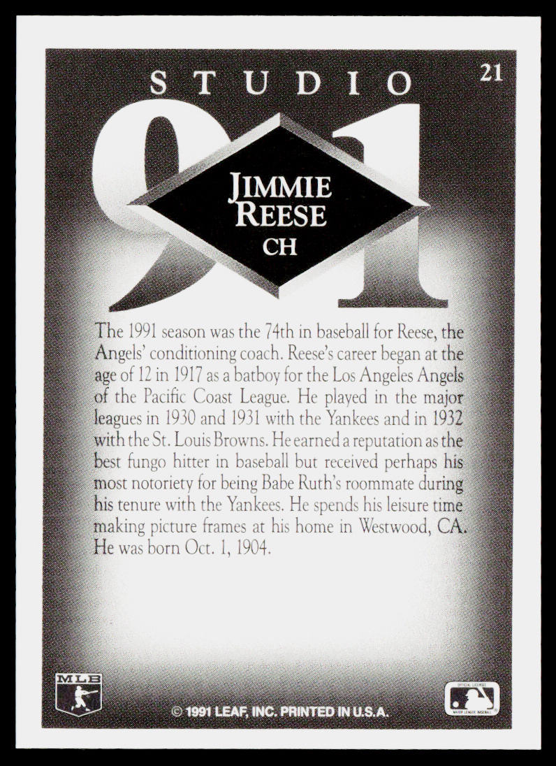Jimmie Reese 1991 Studio #21 California Angels