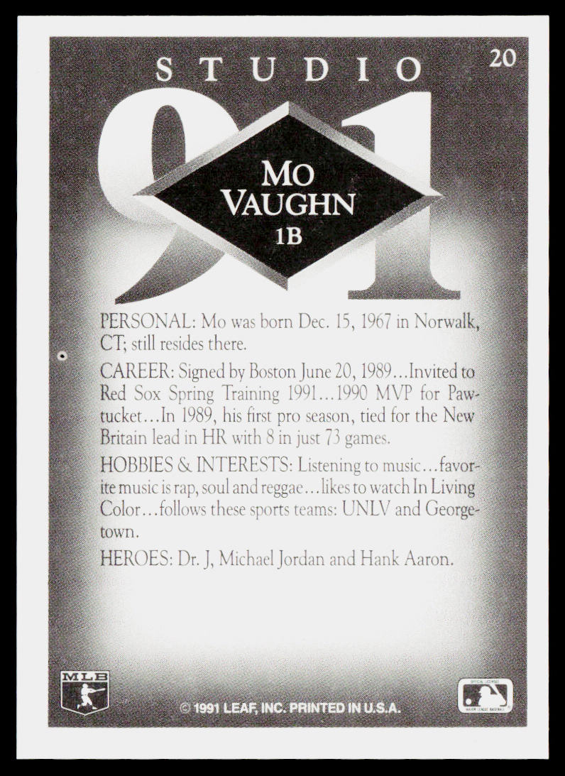Mo Vaughn 1991 Studio #20 Boston Red Sox