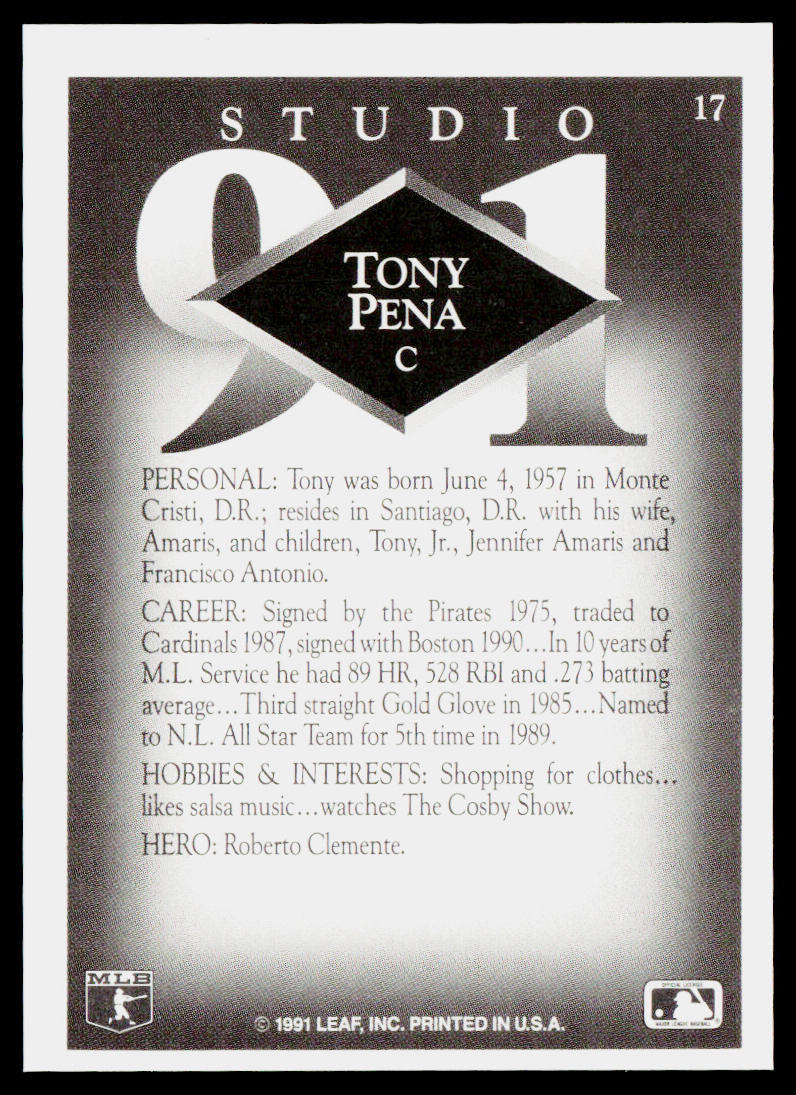 Tony Pena 1991 Studio #17 Boston Red Sox