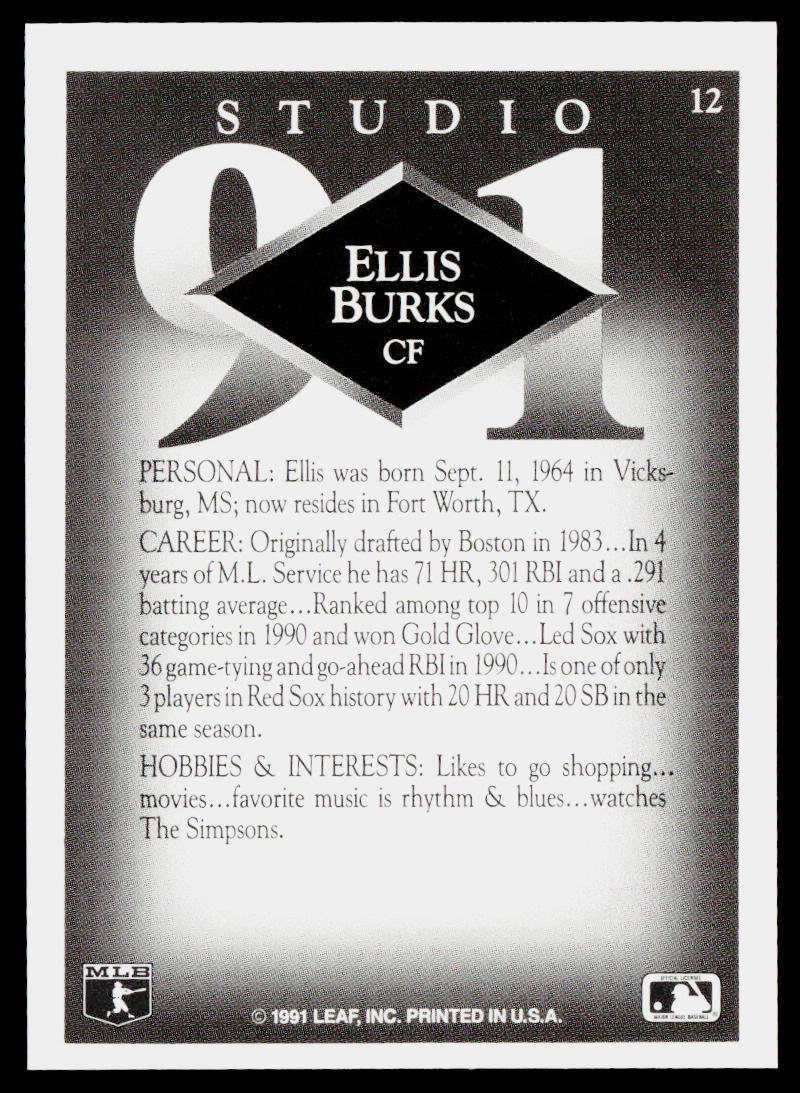 Ellis Burks 1991 Studio #12 Boston Red Sox