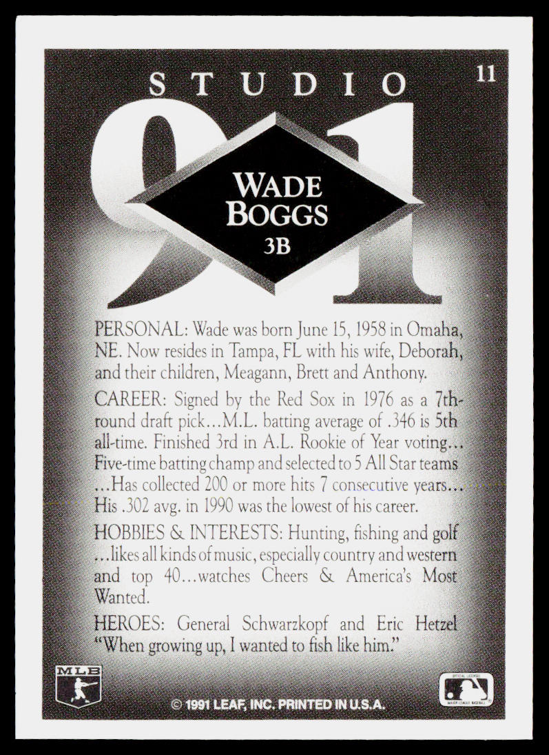 Wade Boggs 1991 Studio #11 Boston Red Sox