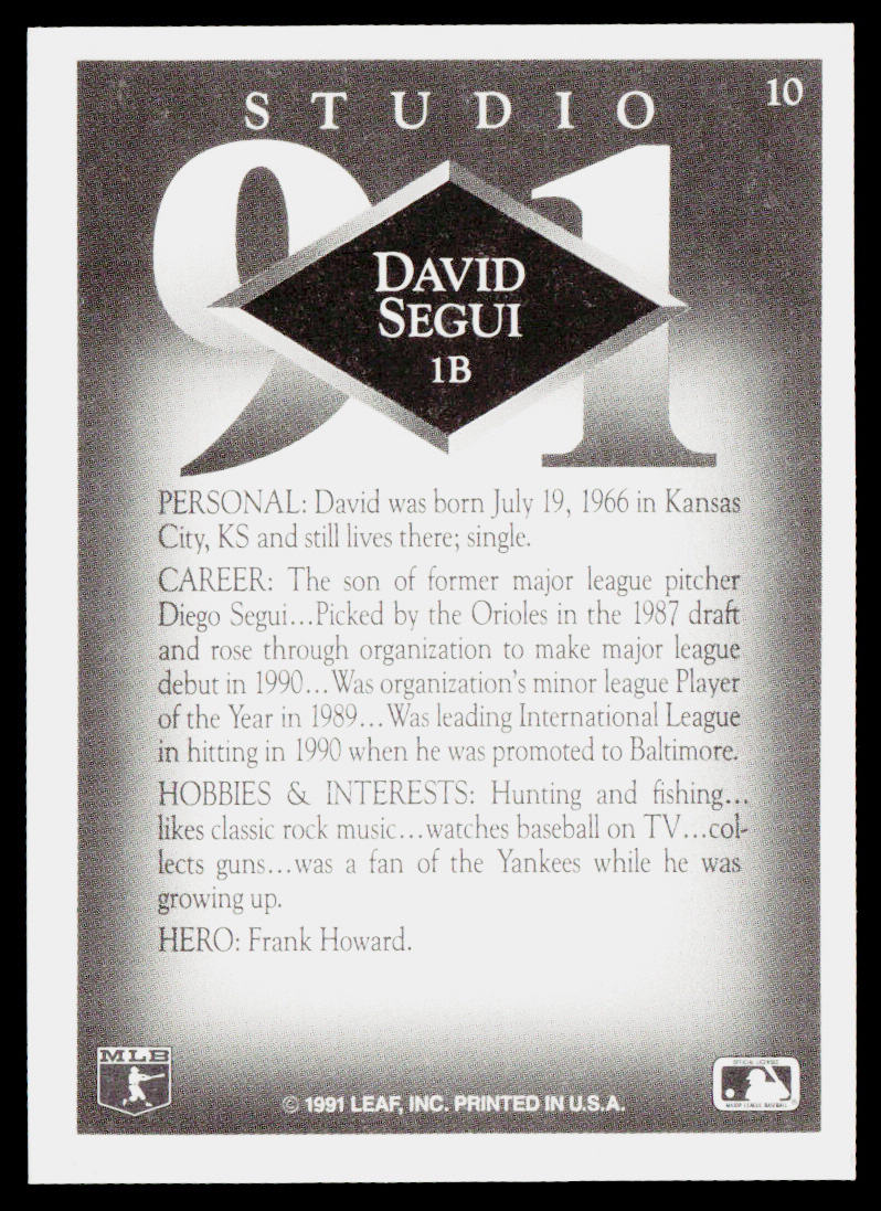 David Segui 1991 Studio #10 Baltimore Orioles