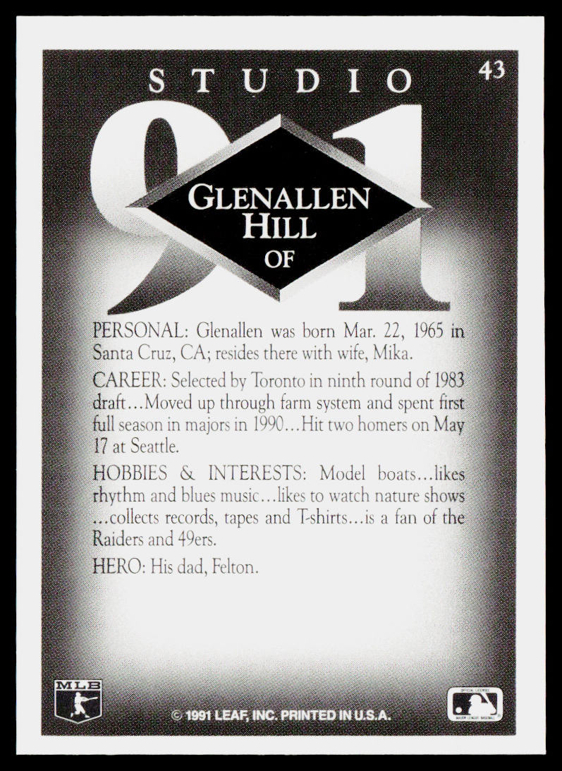 Glenallen Hill 1991 Studio #43 Cleveland Indians