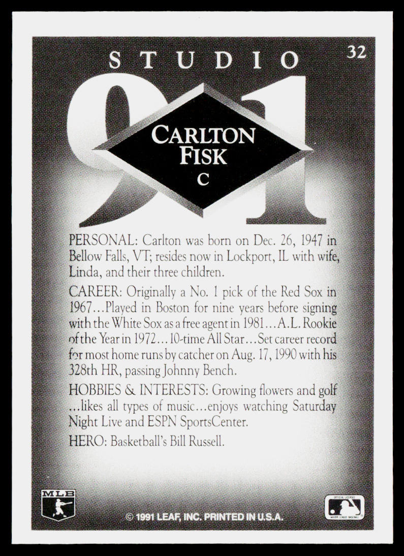 Carlton Fisk 1991 Studio #32 Chicago White Sox