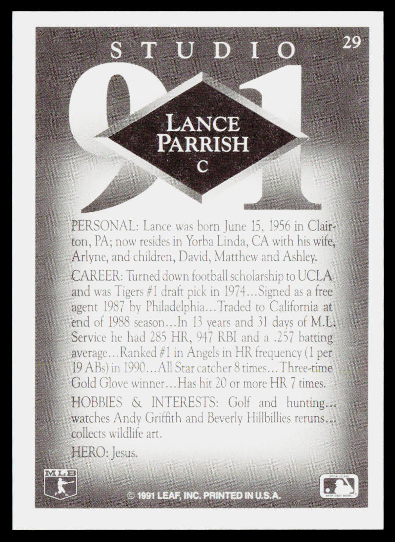 Lance Parrish 1991 Studio #29 California Angels