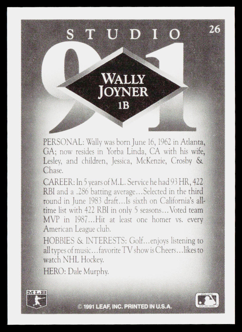 Wally Joyner 1991 Studio #26 California Angels