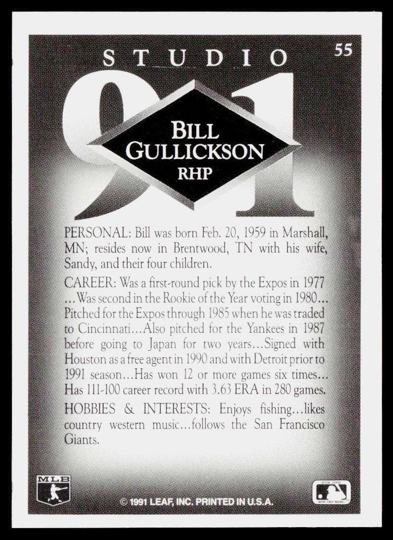 Bill Gullickson 1991 Studio #55 Detroit Tigers
