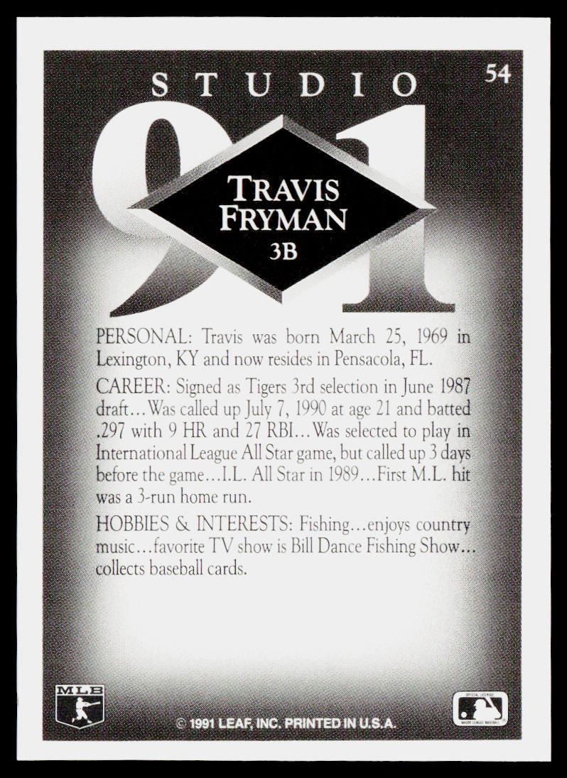Travis Fryman 1991 Studio #54 Detroit Tigers