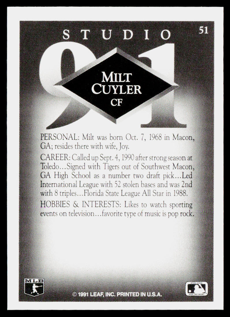 Milt Cuyler 1991 Studio #51 Detroit Tigers