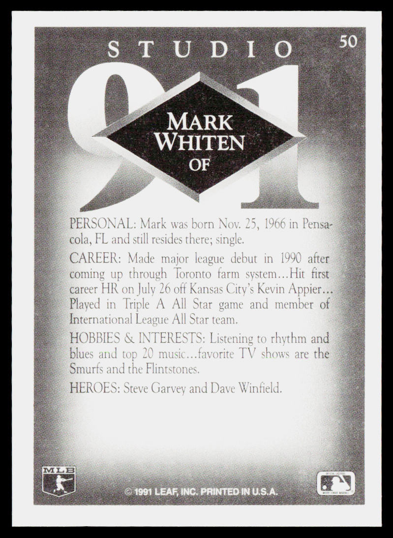 Mark Whiten 1991 Studio #50 Cleveland Indians